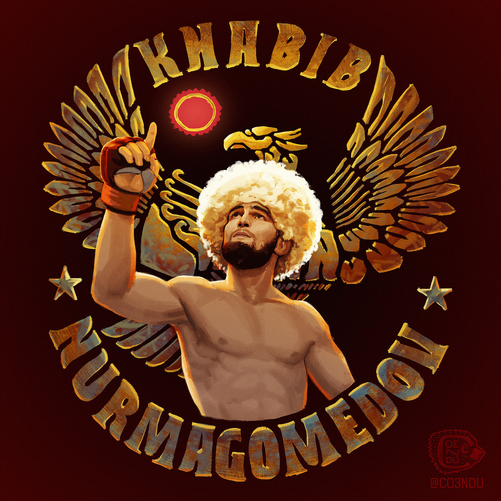 khabib nurmagomedov art eagle brown background