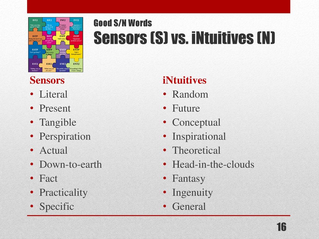 Sensors vs Intuitives. MBTI. Myers-Briggs.